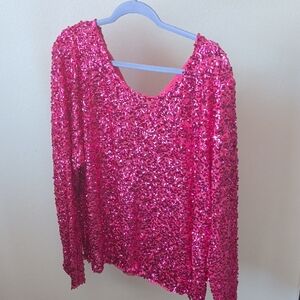 Glamorous Pink Sequin Long Sleeve Top
